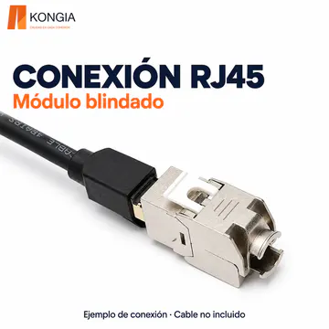 KONGIA · Ejemplo de conexión RJ45 blindada · Cable no incluido · KJ-5E-ST-TL