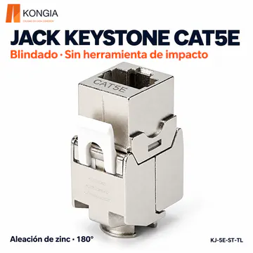 KONGIA · Jack Keystone Cat5e Blindado, Sin Herramienta de Impacto (Toolless) a 180°, Aleación de Zinc · KJ-5E-ST-TL