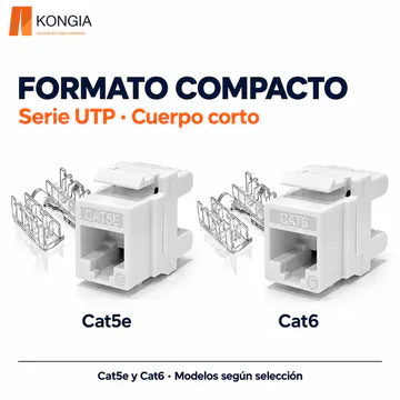 KONGIA · Serie UTP de cuerpo corto · Cat5e y Cat6 · Modelos según selección · KJ-6-PD-180-SHORT