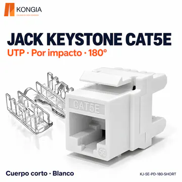 KONGIA · Jack Keystone Cat5e Sin Blindaje (UTP), Por Impacto a 180°, Cuerpo Corto, 6 Colores · Blanco · KJ-5E-PD-180-SHORT
