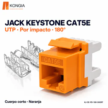 KONGIA · Jack Keystone Cat5e Sin Blindaje (UTP), Por Impacto a 180°, Cuerpo Corto, 6 Colores · Naranja · KJ-5E-PD-180-SHORT