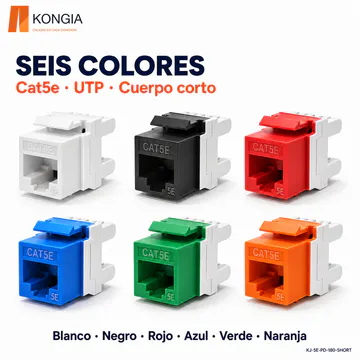 KONGIA · Cat5e UTP de cuerpo corto · Seis colores disponibles · KJ-5E-PD-180-SHORT
