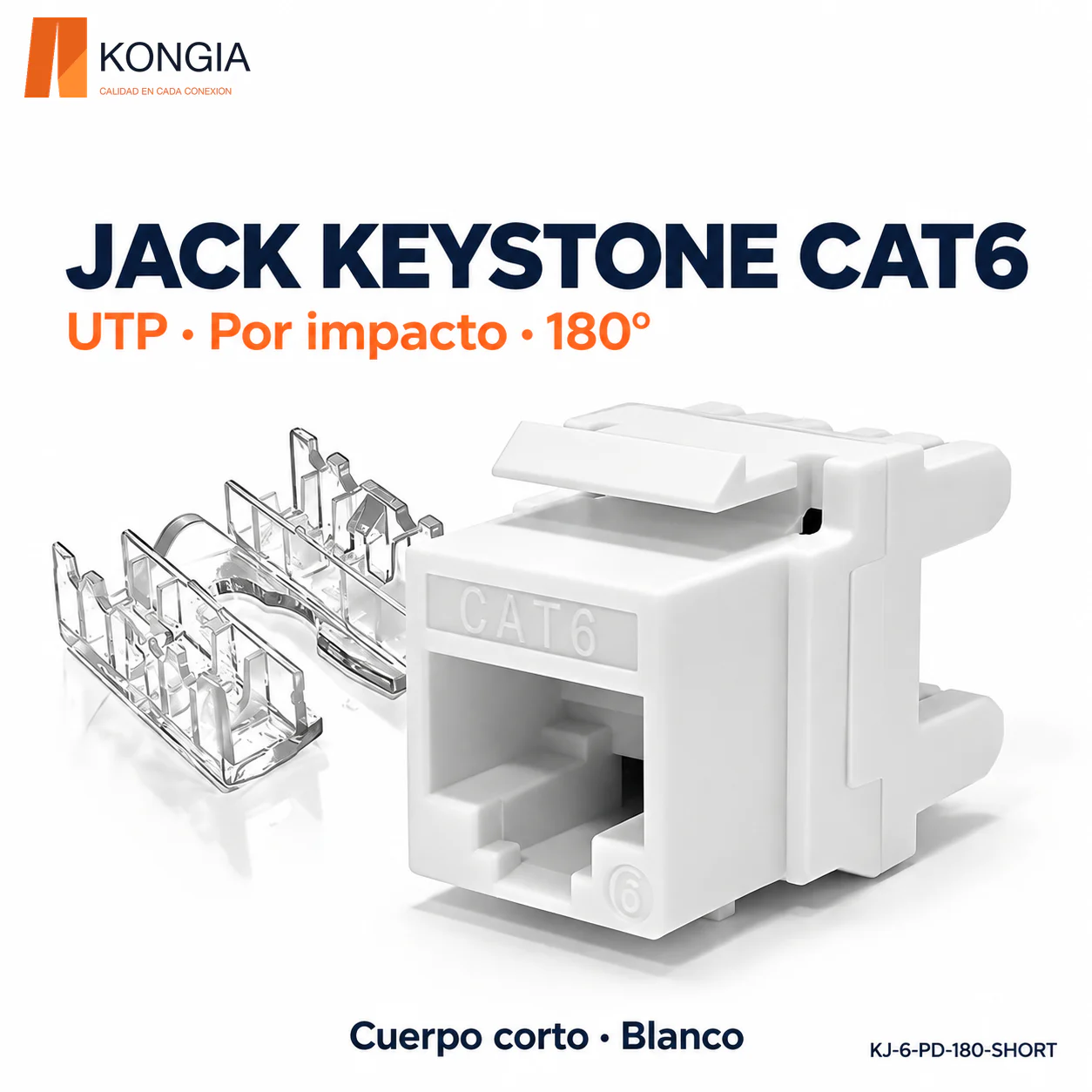 Jack Keystone Cat6 Sin Blindaje (UTP), Por Impacto a 180°, Cuerpo Corto, 6 Colores