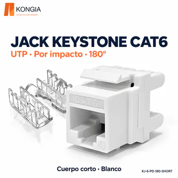 KONGIA · Jack Keystone Cat6 Sin Blindaje (UTP), Por Impacto a 180°, Cuerpo Corto, 6 Colores · Blanco · KJ-6-PD-180-SHORT