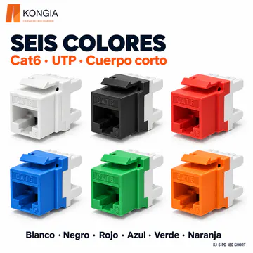 KONGIA · Cat6 UTP de cuerpo corto · Seis colores disponibles · KJ-6-PD-180-SHORT