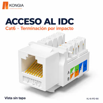 KONGIA · Cat6 UTP por impacto · Vista sin tapa del IDC · KJ-6-PD-90