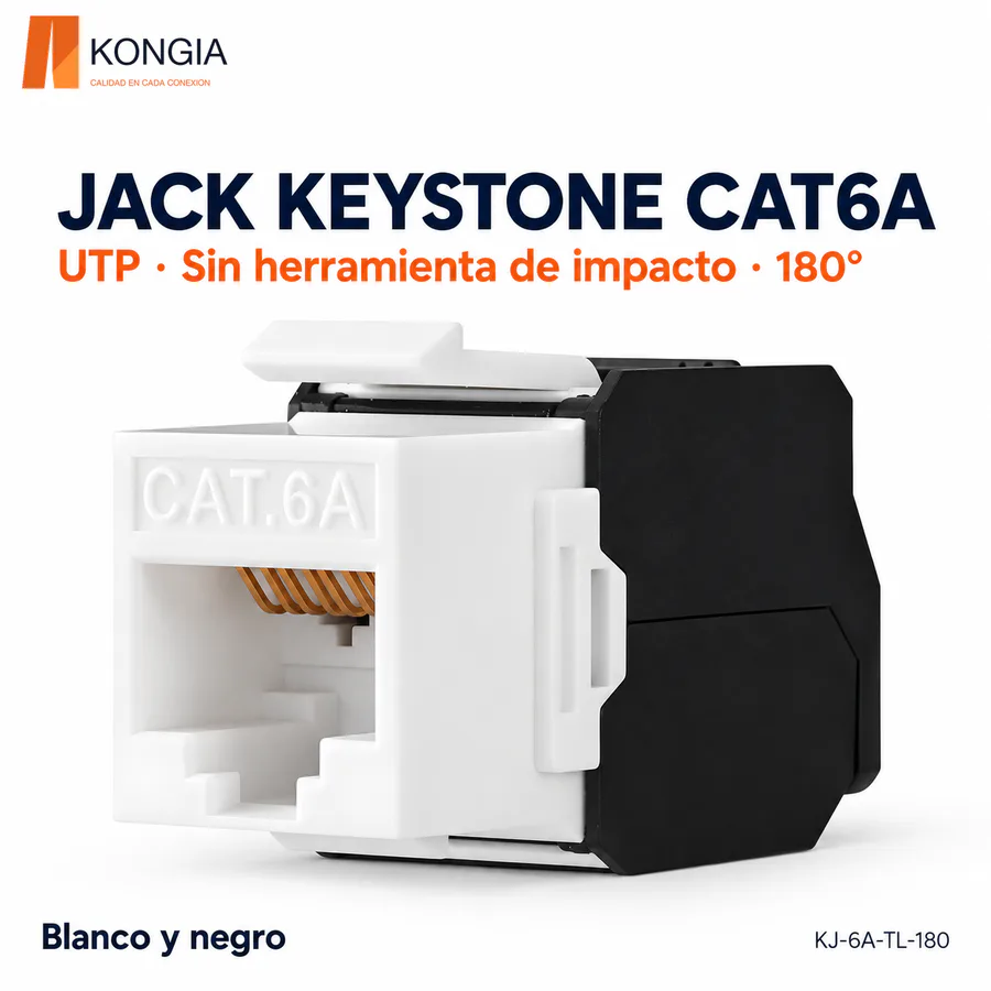 Escenarios de uso - Jack Keystone Cat6A Sin Blindaje (UTP), Sin Herramienta de Impacto (Toolless) a 180°, Blanco y Negro
