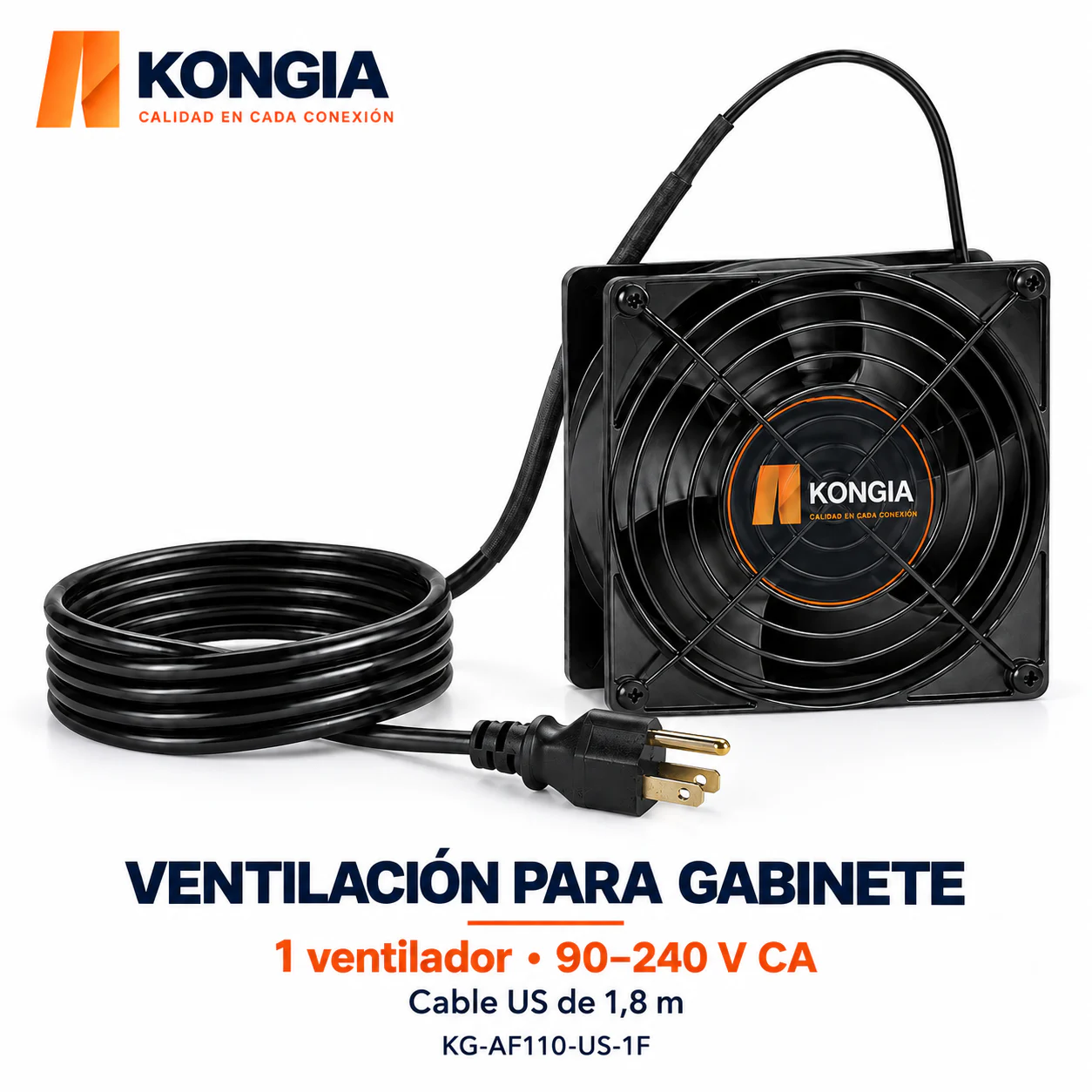 Ventilador Axial para Gabinete, 90–240 V CA Autoajustable, Cable US 1,8 m