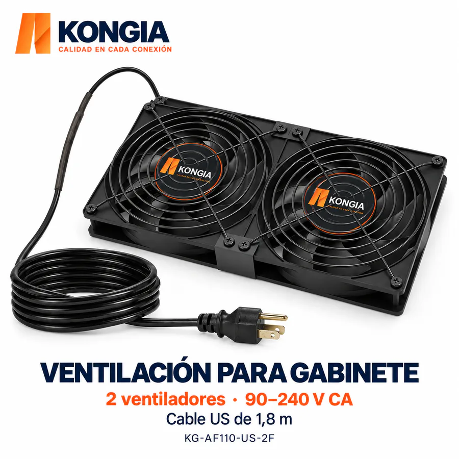 Kit de 2 Ventiladores para Gabinete, 90–240 V CA Autoajustable, Cable US 1,8 m