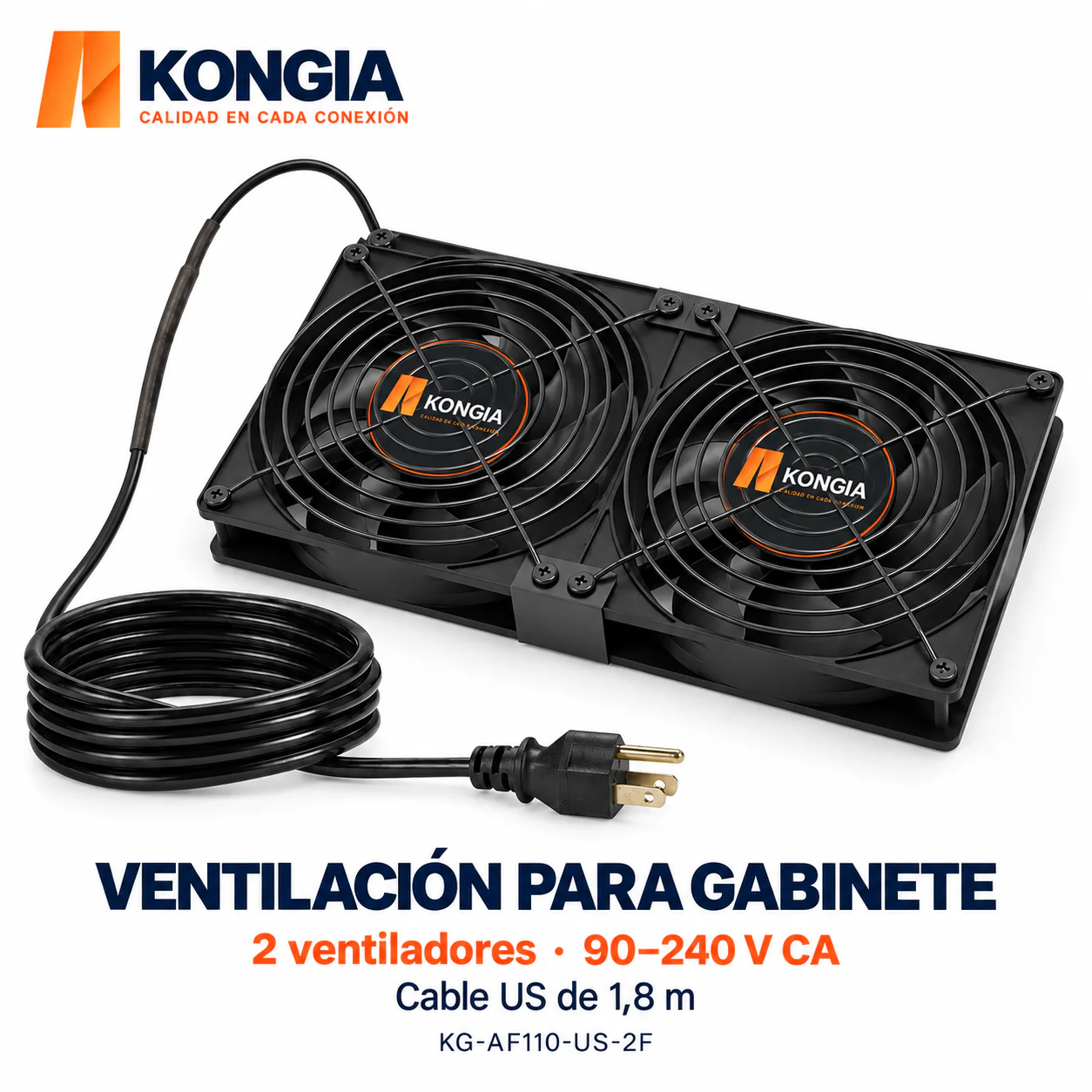 Kit de 2 Ventiladores para Gabinete, 90–240 V CA Autoajustable, Cable US 1,8 m