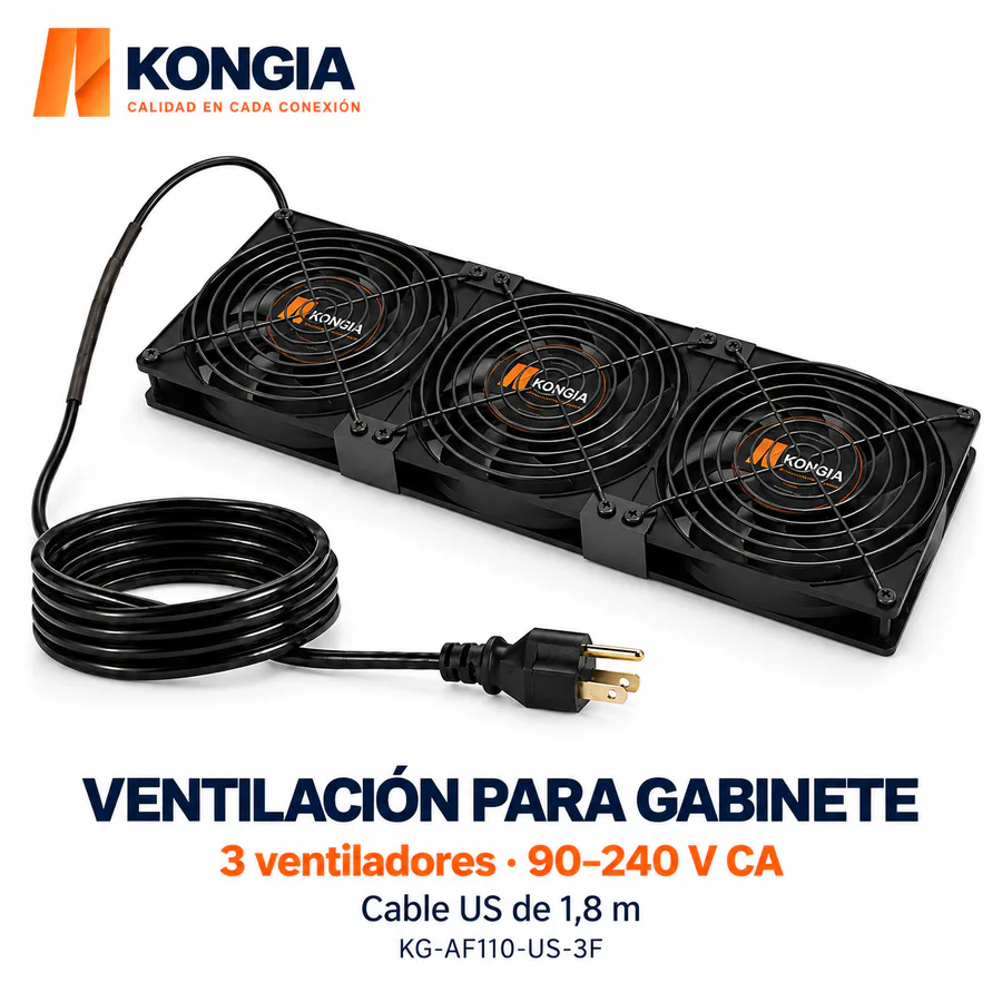 Kit de 3 Ventiladores para Gabinete, 90–240 V CA Autoajustable, Cable US 1,8 m