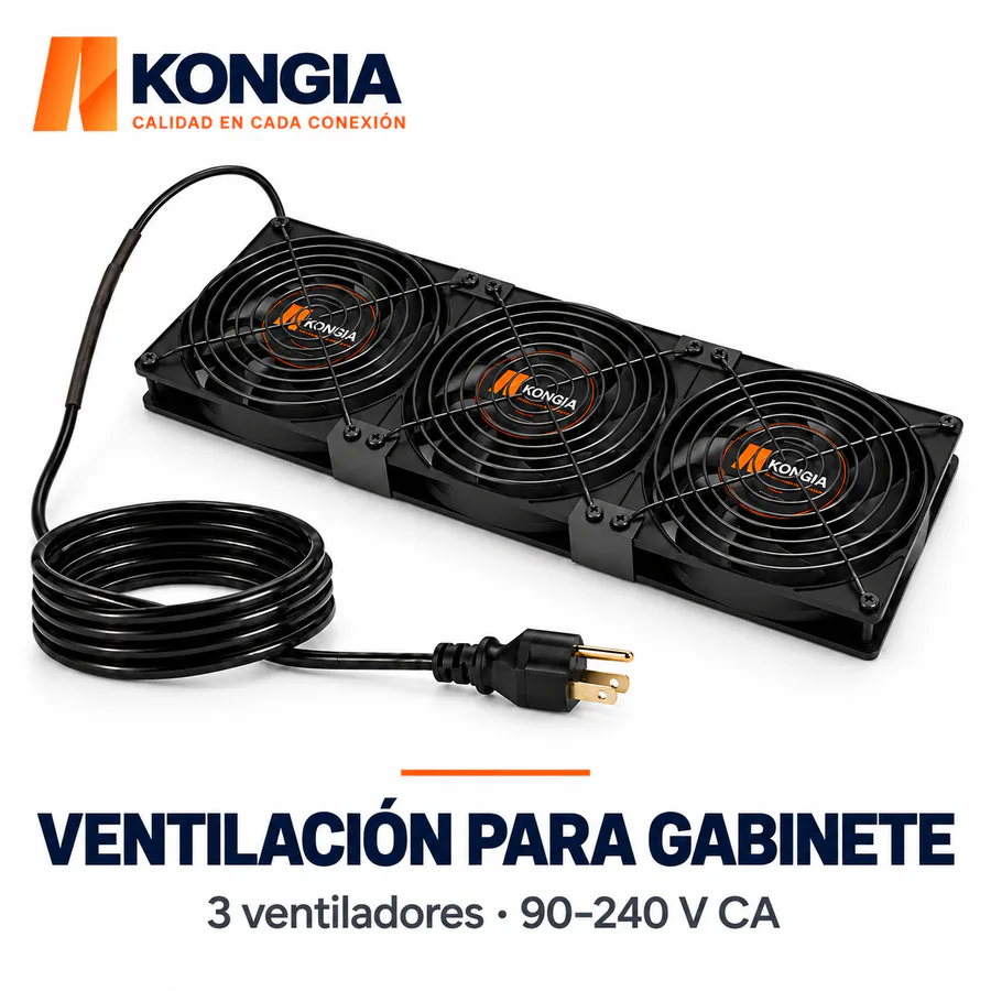 Kit de 3 Ventiladores para Gabinete, 90–240 V CA Autoajustable, Cable US 1,8 m