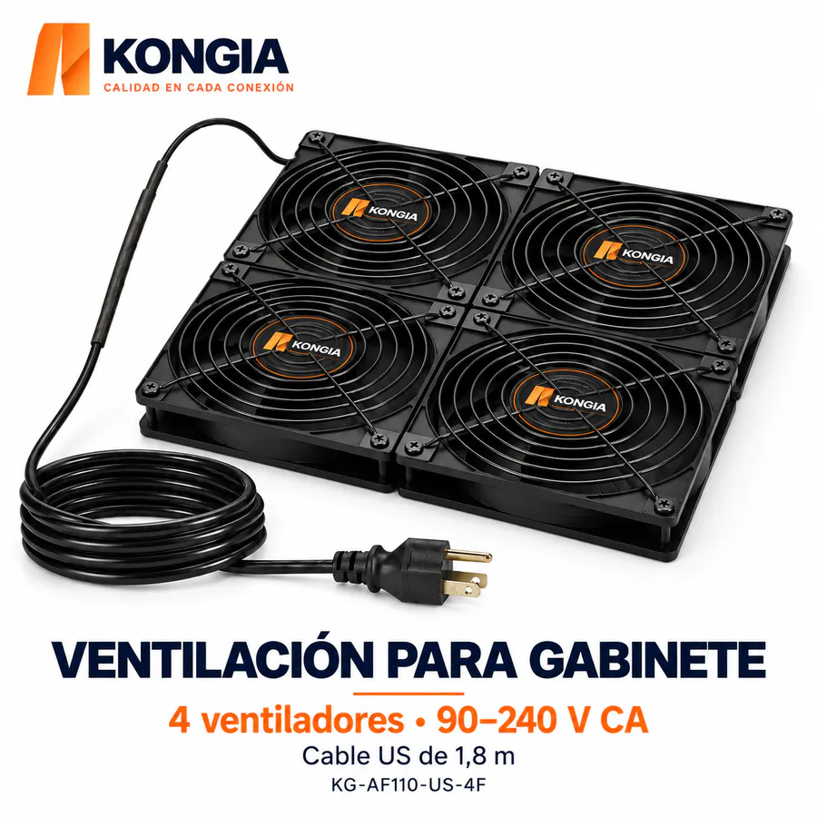 Kit de 4 Ventiladores 2 × 2 para Gabinete, 90–240 V CA Autoajustable, Cable US 1,8 m