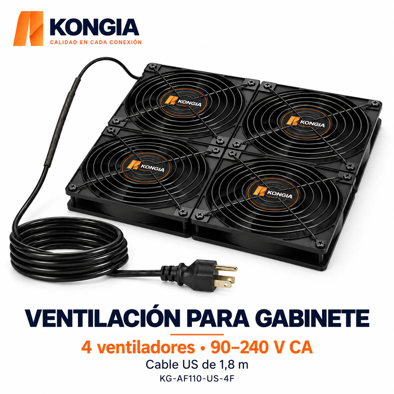 Kit de 4 Ventiladores 2 × 2 para Gabinete, 90–240 V CA Autoajustable, Cable US 1,8 m