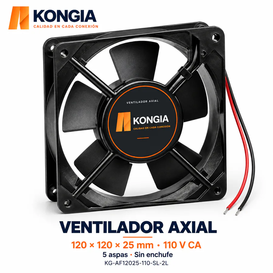 Ventilador Axial 120 × 120 × 25 mm, 110 V CA, 5 Aspas, Sin Enchufe
