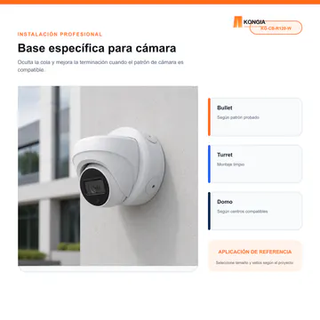 Aplicación profesional en videovigilancia — Caja Base para Cámara CCTV, Ø120 × 50 mm, ABS Blanca — KG-CB-R120-W