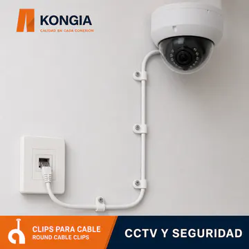 Aplicación en una instalación interior de CCTV — Clips Redondos para Cable con Clavo, 12 mm, 100 Piezas — KG-CC-R-12