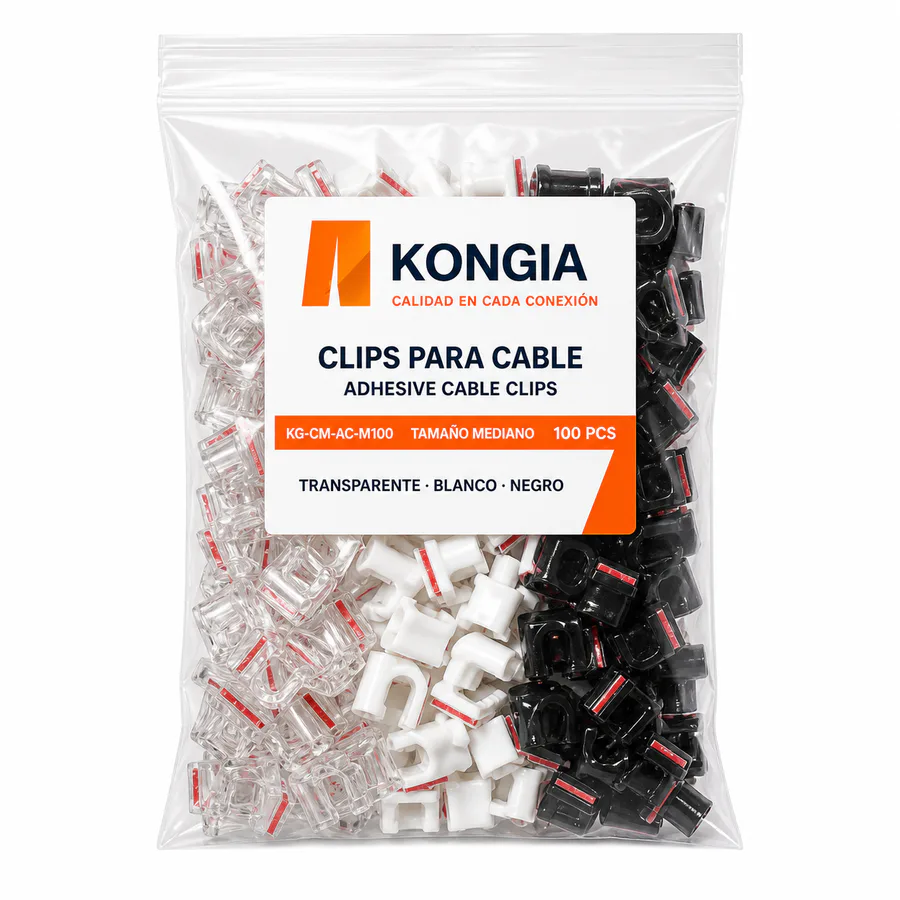 Clips Autoadhesivos para Cable, Tamaño Mediano, 100 Piezas