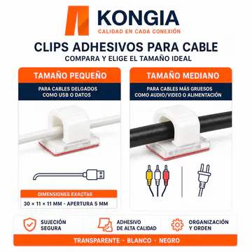 Comparación de tamaño pequeño y mediano — Clips Autoadhesivos para Cable, Tamaño Mediano, 100 Piezas — KG-CM-AC-M100