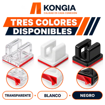 Colores disponibles: transparente, blanco y negro — Clips Autoadhesivos para Cable, Tamaño Pequeño, 100 Piezas — KG-CM-AC-S100