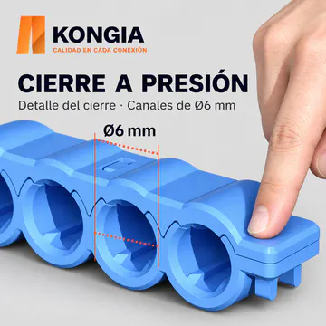 Detalle de apertura y cierre a presión del peine de 12 canales Ø6 mm