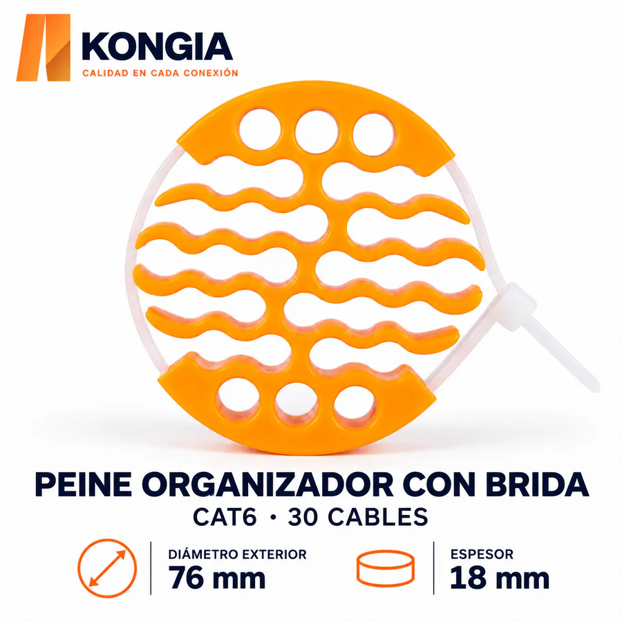 Peine Organizador de 30 Cables con Brida, CAT6 — Ø Exterior 76 mm, 1 Pieza