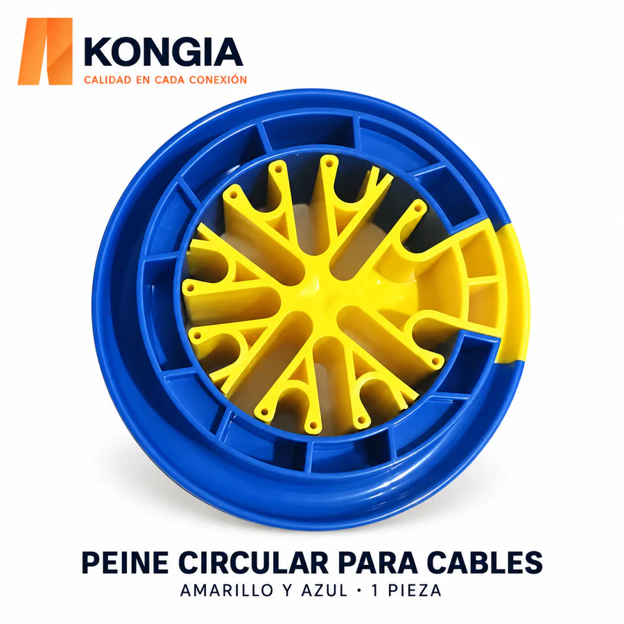 Peine Circular Organizador de Cables — Núcleo Amarillo y Aro Azul, 1 Pieza