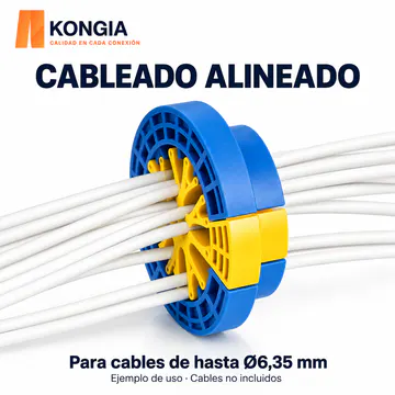 Ejemplo de alineación de cables con el peine amarillo y azul