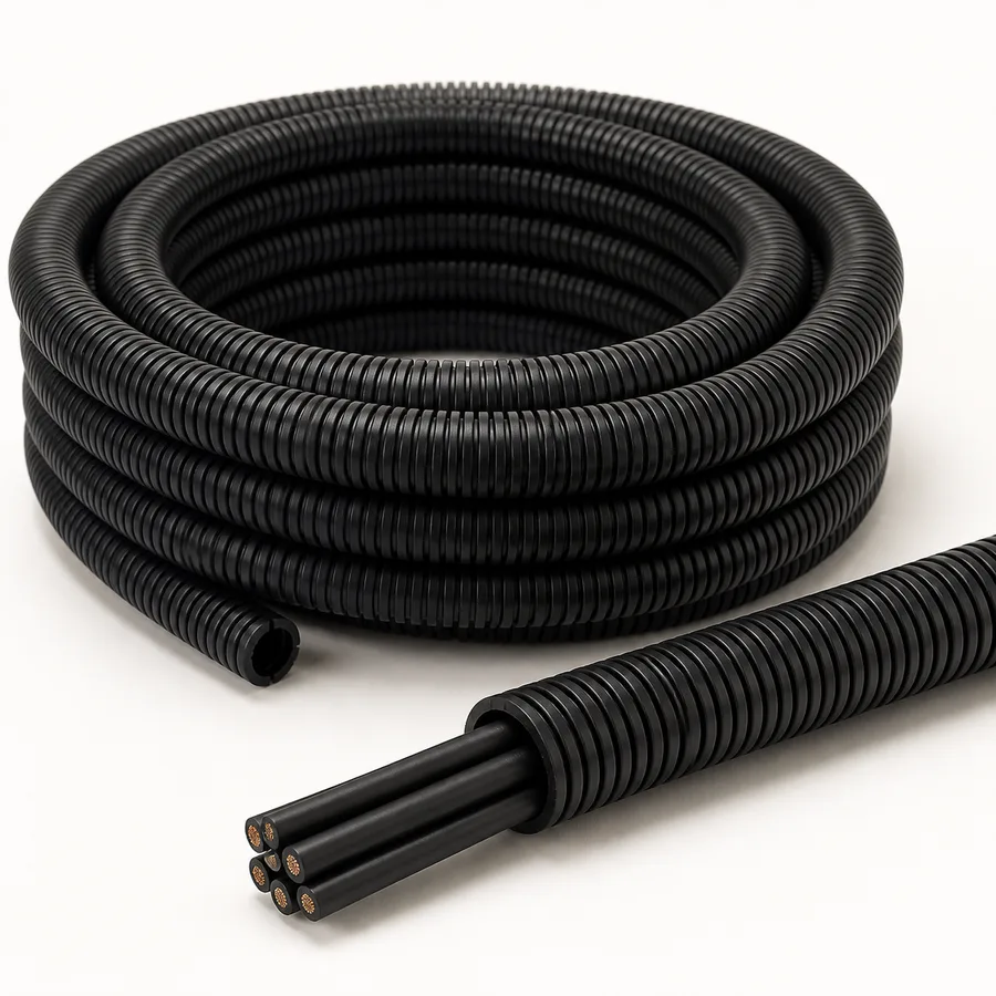 Tubo Corrugado Flexible Abierto, 19 mm × 10 m, Negro