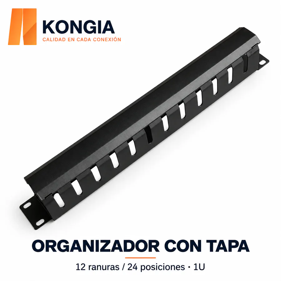 Organizador Metálico con Tapa, 12 Ranuras / 24 Posiciones, 19 pulgadas, 1U