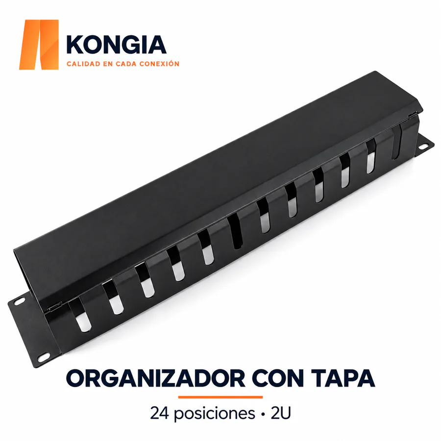 Organizador Metálico con Tapa, 24 Posiciones, 19 pulgadas, 2U