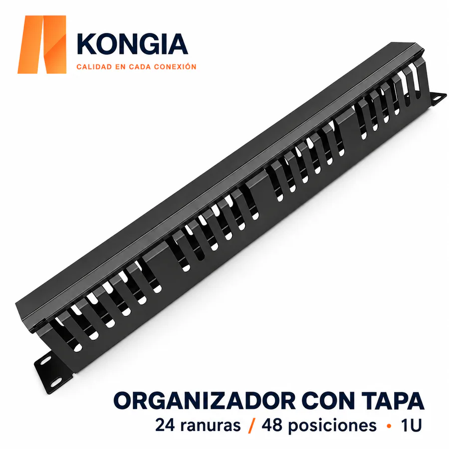 Organizador Metálico con Tapa, 24 Ranuras / 48 Posiciones, 19 pulgadas, 1U