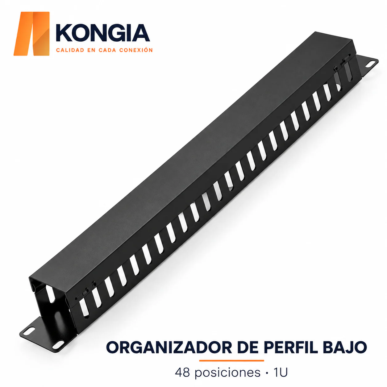 Organizador Metálico de Perfil Bajo con Tapa, 48 Posiciones, 1U, Acero de 1.2 mm y Tornillos Incluidos