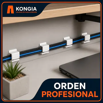 Organización profesional bajo escritorio — Abrazadera FC Autoadhesiva con Cubierta Deslizable, Negra, 100 Piezas — KG-CM-FC100-B