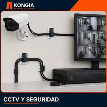 Aplicación en CCTV y seguridad electrónica — Abrazadera FC Autoadhesiva con Cubierta Deslizable, Blanca, 100 Piezas — KG-CM-FC100-W