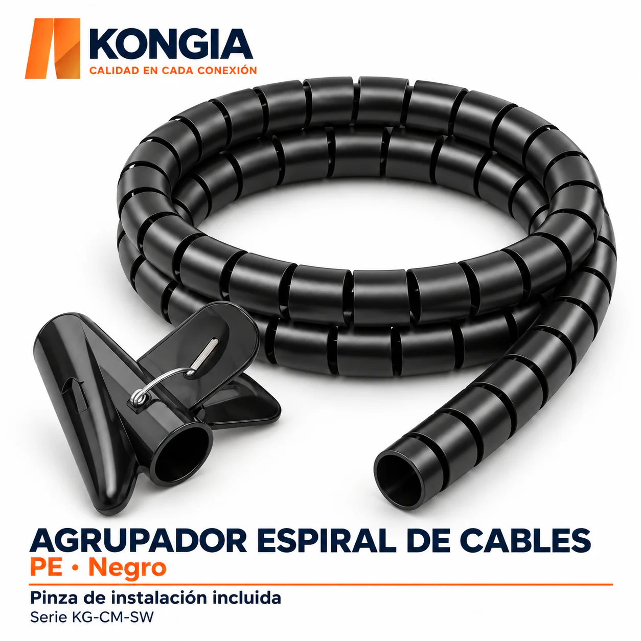 Agrupador Espiral de Cables, 22 mm × 2 m, Negro, Bolsa con Pinza