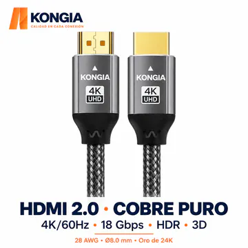 KONGIA KG-CT-HDMI20-CU-2M — Vista principal del cable HDMI de cobre puro