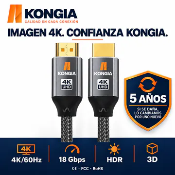 KONGIA KG-CT-HDMI20-CU-2M — 4K/60Hz, HDR, 3D y garantía de 5 años con cambio por uno nuevo