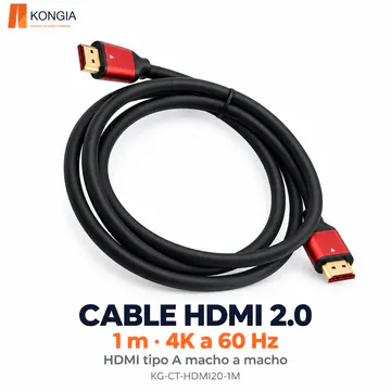 KG-CT-HDMI20-1M — Cable HDMI 2.0 de 1 m, conectores rojos