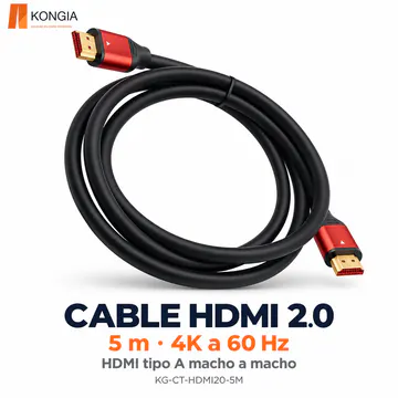 KG-CT-HDMI20-5M — Cable HDMI 2.0 de 5 m, conectores rojos