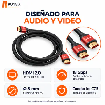 KG-CT-HDMI20-5M — HDMI 2.0, 18 Gbps, PVC Ø8 mm y conductor CCS