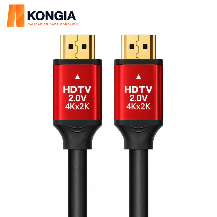 Cable HDMI 2.0 0,5 m · 4K/60Hz · Conectores rojos · CCS · Diámetro del alambre: 8.0 mm · Versión 2.0 / Resolución 4K / Canal de retorno de audio (ARC) / Video 3D / Blindado para reducir interferencias / Chapado en oro / Alta resistencia y durabilidad