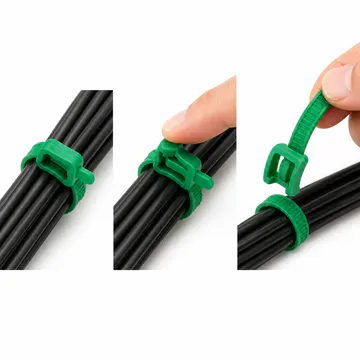 Secuencia de liberación y reutilización — Cinchos Reutilizables y Liberables de Nylon — KG-CT-RLS