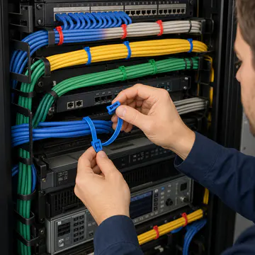 Reconfiguración de cableado en rack — Cinchos Reutilizables y Liberables de Nylon — KG-CT-RLS