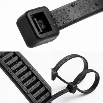 Detalle de cabeza, dentado y superficie — Cinchos Negros Resistentes a UV para Exterior — KG-CT-UV