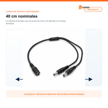 Longitud nominal KONGIA de 40 cm — Divisor de Energía DC 1 a 2 para CCTV, 40 cm, Bolsa de 10 — KG-DC-SP-2-10