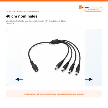 Longitud nominal KONGIA de 40 cm — Divisor de Energía DC 1 a 4 para CCTV, 40 cm, Bolsa de 10 — KG-DC-SP-4-10