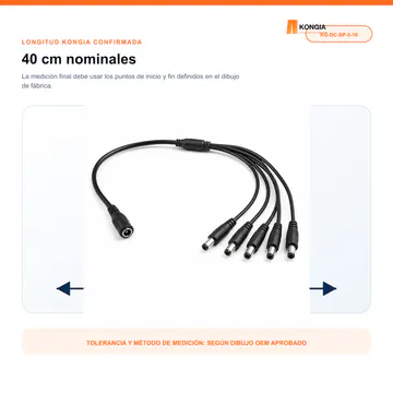 Longitud nominal KONGIA de 40 cm — Divisor de Energía DC 1 a 5 para CCTV, 40 cm, Bolsa de 10 — KG-DC-SP-5-10