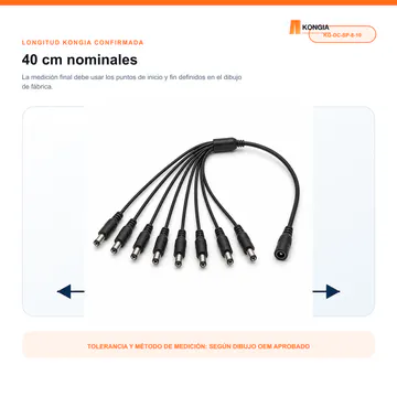 Longitud nominal KONGIA de 40 cm — Divisor de Energía DC 1 a 8 para CCTV, 40 cm, Bolsa de 10 — KG-DC-SP-8-10