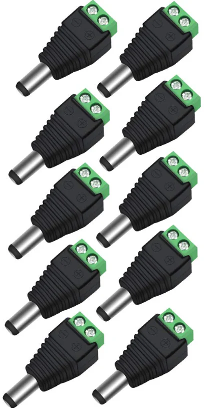 Conector DC Macho 5.5 × 2.1 mm con Terminales de Tornillo, Bolsa de 10